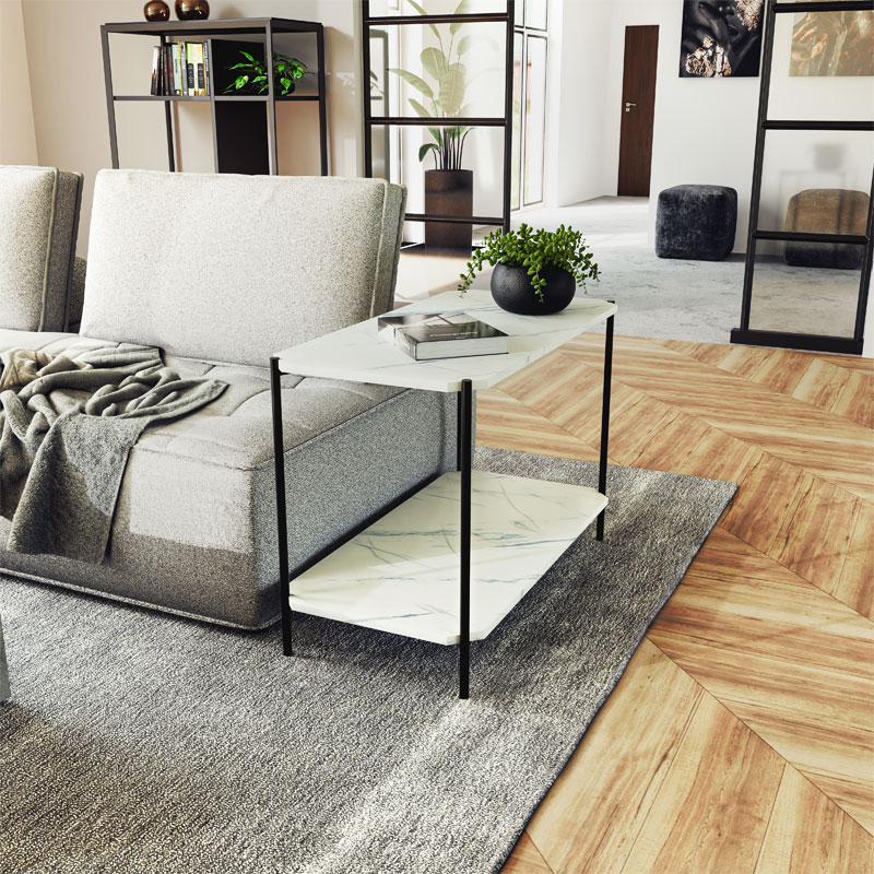 product_pako_072-000065 Βοηθητικό τραπέζι Mara MDF λευκό μαρμάρου-μαύρο 80x40x55cm - Image 1