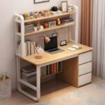 Γραφείο Soco με ραφιέρα-MDF φυσικό-λευκό 120x50x147εκ - Image 2