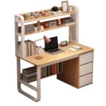 Γραφείο Soco με ραφιέρα-MDF φυσικό-λευκό 120x50x147εκ