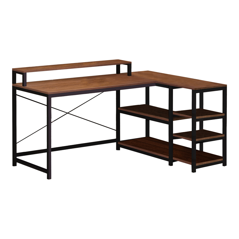 product_pako_072-000123 Γραφείο γωνιακό Tebul με δεξιά γωνία καρυδί MDF με μαύρο μέταλλο 130x60x88εκ - Image 1