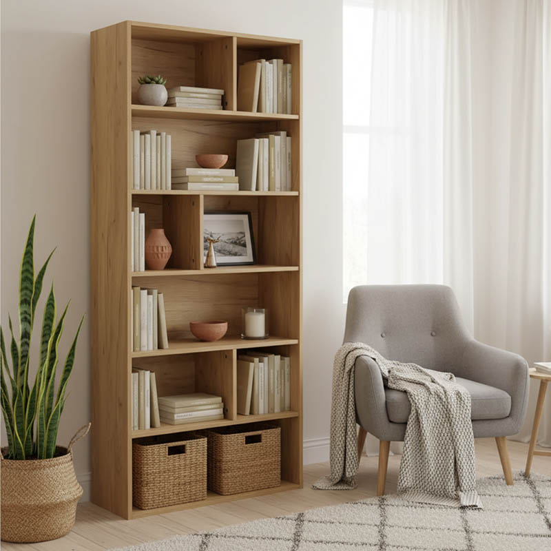 product_pako_072-000152 Βιβλιοθήκη Evergin mdf σε oak απόχρωση 80x30x180εκ - Image 1