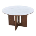 Τραπέζι Merge sintered stone-mdf σε λευκό μαρμάρου με καρυδί βάση Φ130x75εκ - Image 2