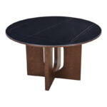 Τραπέζι Merge sintered stone-mdf σε μαύρο μαρμάρου με καρυδί βάση Φ130x75εκ - Image 3