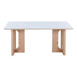 Τραπέζι Benqui sintered stone-mdf σε λευκό μαρμάρου με βάση σε φυσική απόχρωση 160x90x75εκ - Image 3