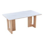 Τραπέζι Benqui sintered stone-mdf σε λευκό μαρμάρου με βάση σε φυσική απόχρωση 160x90x75εκ - Image 4