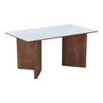 Τραπέζι Versy sintered stone-mdf σε λευκό μαρμάρου με καρυδί βάση 160x90x75εκ - Image 2