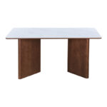 Τραπέζι Versy sintered stone-mdf σε λευκό μαρμάρου με καρυδί βάση 160x90x75εκ - Image 3