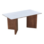 Τραπέζι Versy sintered stone-mdf σε λευκό μαρμάρου με καρυδί βάση 160x90x75εκ - Image 4