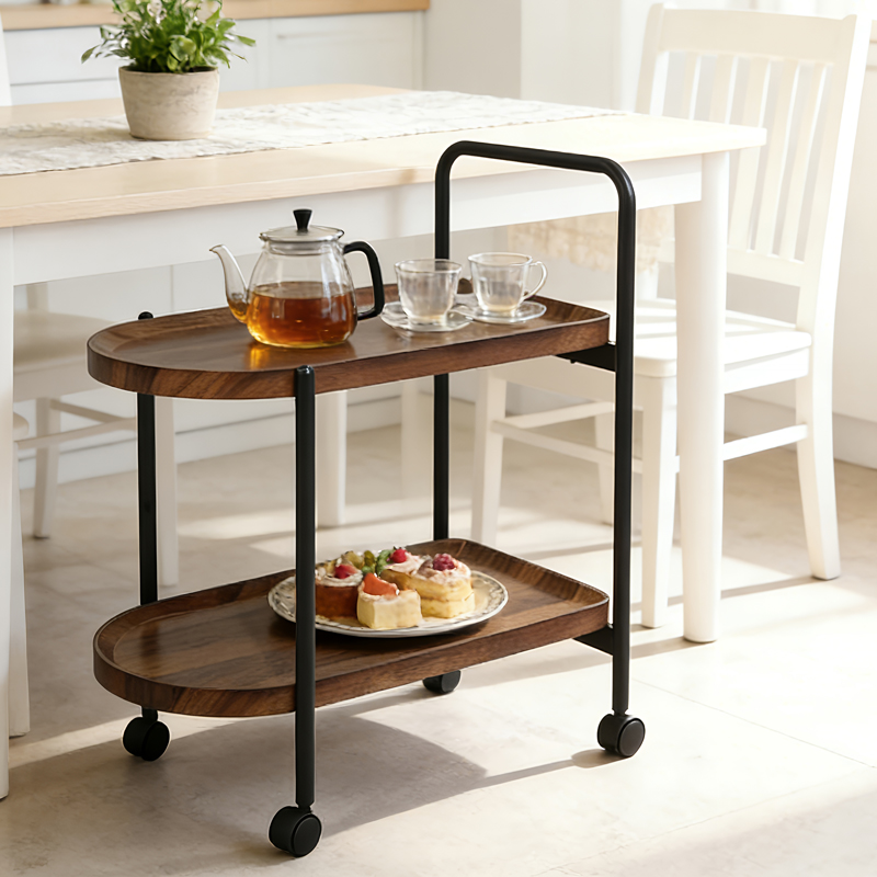product_pako_072-000179 Βοηθητικό τραπέζι Whelea τροχήλατο mdf-μέταλλο καρυδί-μαύρο 40x60x69εκ - Image 1