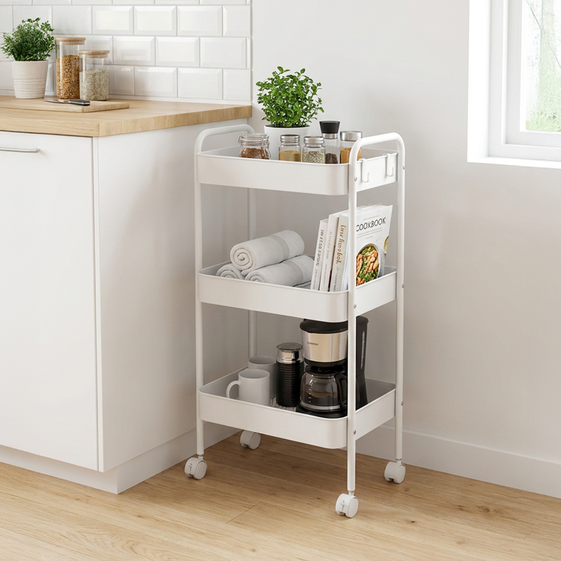 product_pako_072-000180 Τρόλλεϊ-ραφιέρα Nedea μέταλλο λευκό 41x30x77εκ - Image 1
