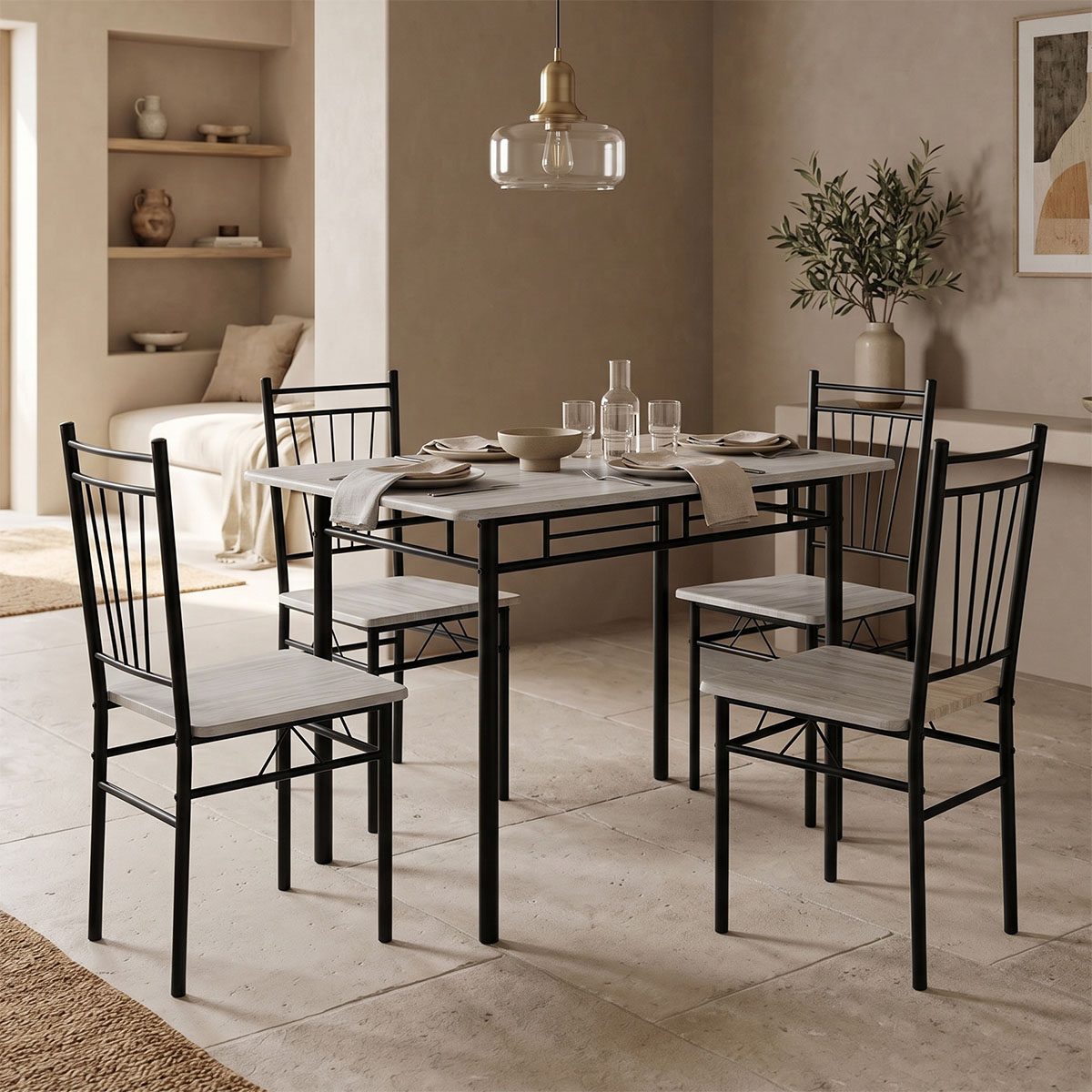 product_pako_072-000183 Τραπεζαρία Roza σετ 5τμχ mdf sonoma με μεταλλικό μαύρο πόδι 120x65x75εκ - Image 1