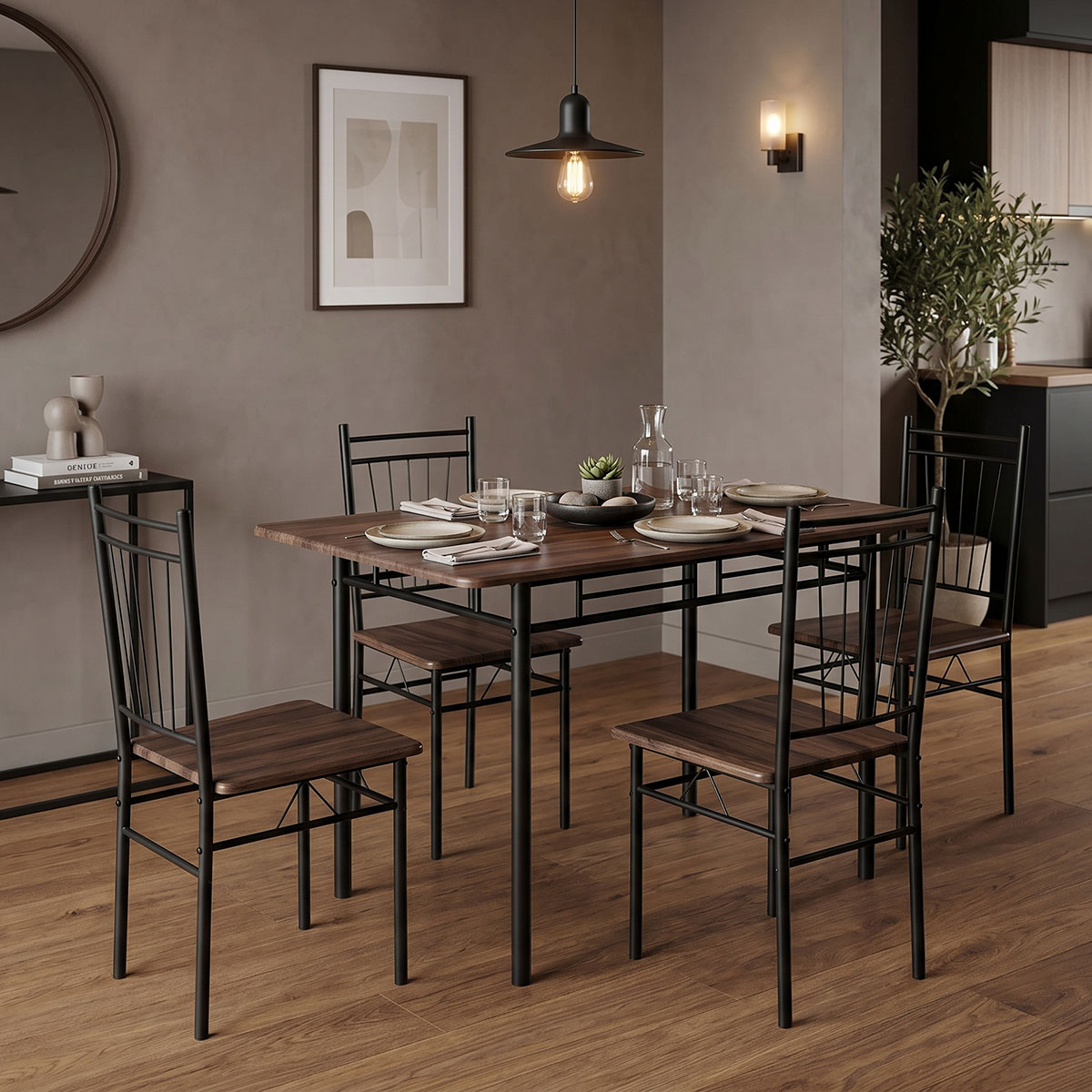 product_pako_072-000186 Τραπεζαρία Roza σετ 5τμχ mdf καρυδί με μεταλλικό μαύρο πόδι 110x60x75εκ - Image 1