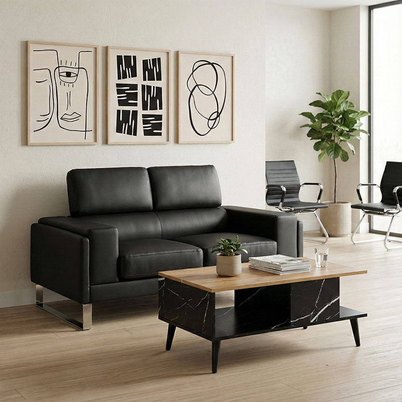 product_pako_074-000012 Καναπές Shea 2θέσιος pu μαύρο-inox 158x80x87εκ - Image 1