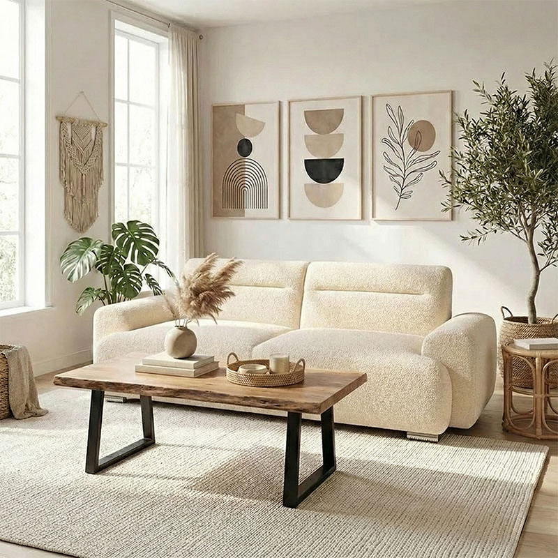 product_pako_074-000034 Kαναπές-κρεβάτι τριθέσιος Harmonious μπουκλέ μπεζ 223.5x92x81εκ - Image 1