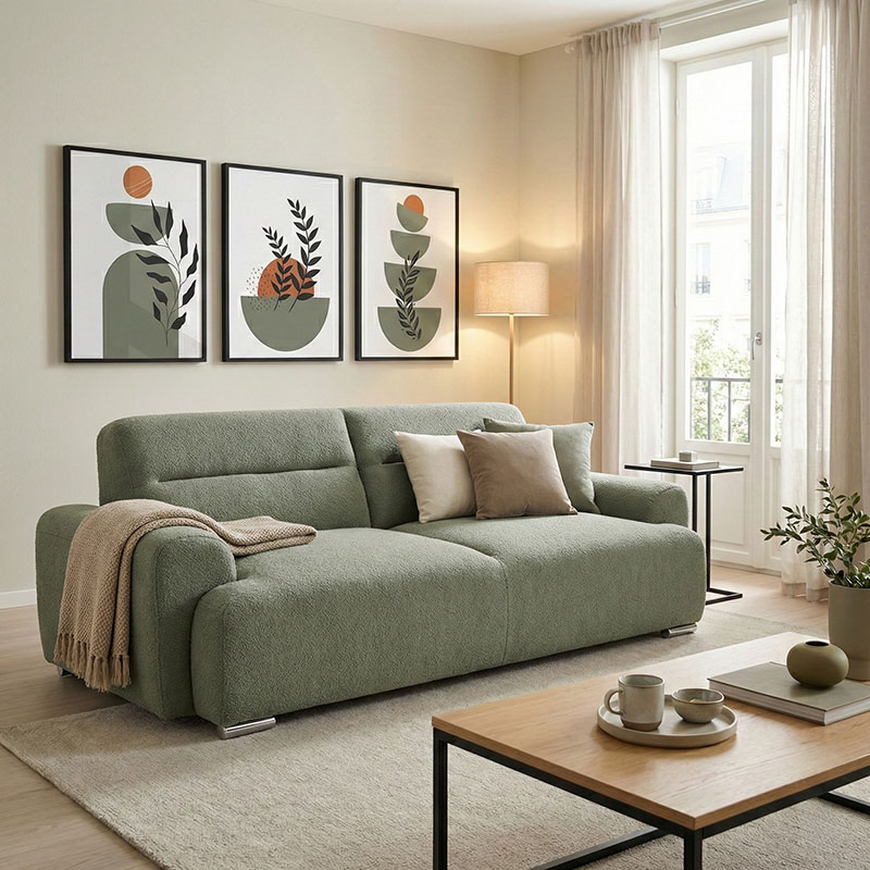 product_pako_074-000054 Kαναπές-κρεβάτι τριθέσιος Harmonious μπουκλέ λαδι 223.5x92x81εκ - Image 1