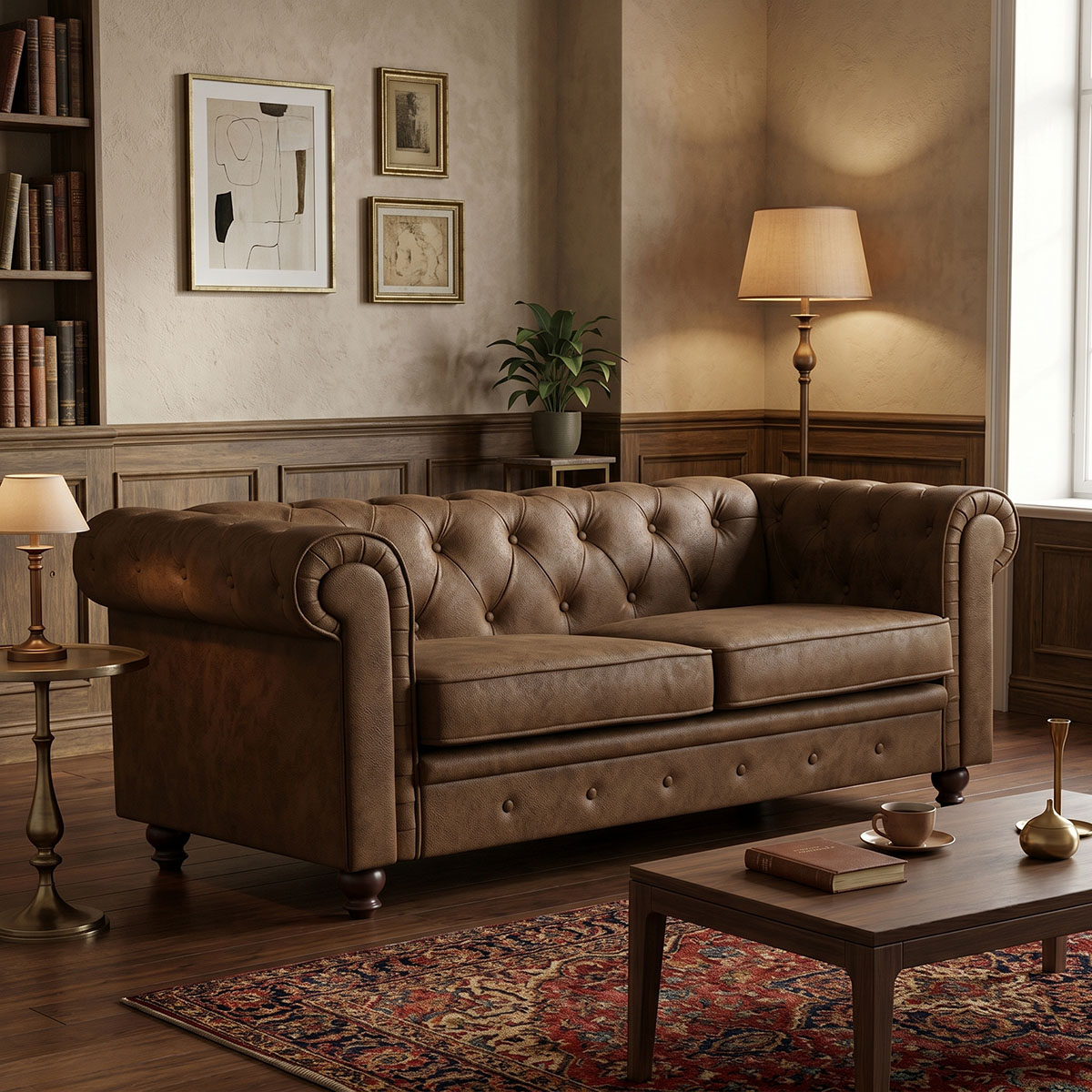 product_pako_074-000058 Kαναπές διθέσιος τ. Chesterfield pu σε αντικέ καφέ απόχρωση 160x84x67εκ - Image 1