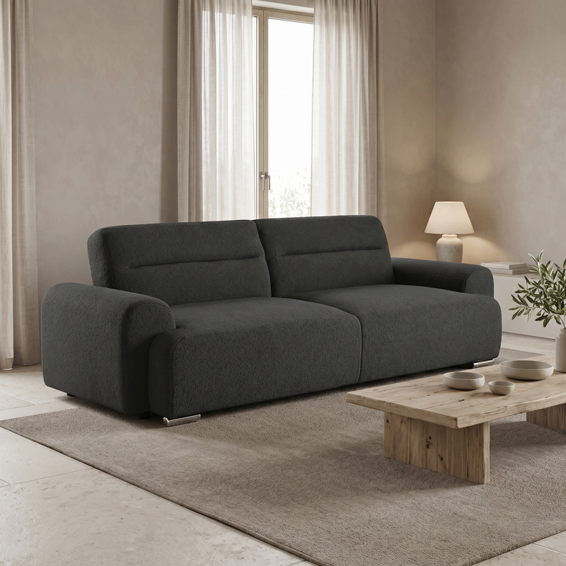 product_pako_074-000075 Kαναπές-κρεβάτι τριθέσιος Harmonious ανθρακί μπουκλέ ύφασμα 223.5x92x81εκ - Image 1