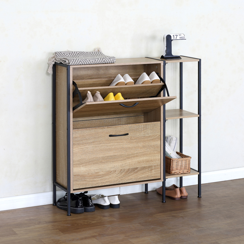 product_pako_085-000029 Παπουτσοθήκη Karleva 12 θέσεων σε oak απόχρωση με μαύρο μέταλλο 88x24x87εκ - Image 1