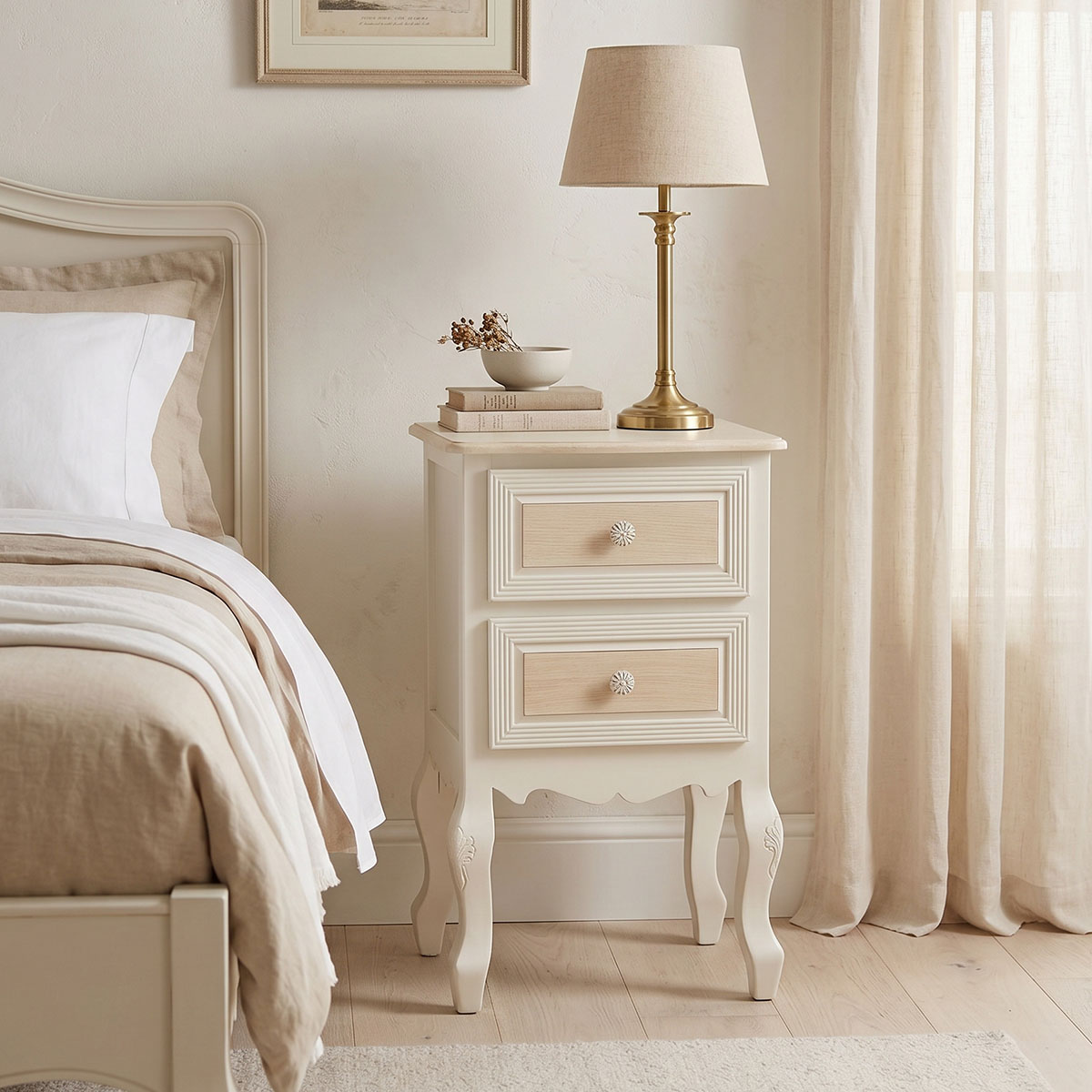 product_pako_087-000017 Κομοδίνο Joliene Inart mdf σε λευκή αντικέ-φυσική απόχρωση 40x34.5x64.5εκ - Image 1
