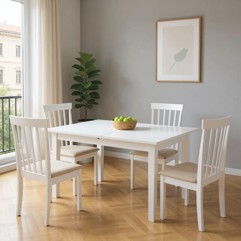 product_pako_091-000020 Tραπεζαρία επεκτεινόμενη Mabor-Houston ξύλο σε λευκή απόχρωση 120-150x80x73,8εκ - Image 1