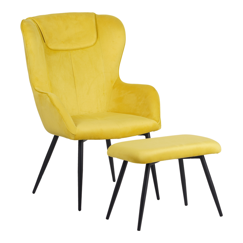 product_pako_096-000042 Πολυθρόνα με υποπόδιο Rueda βελούδο σε κίτρινη απόχρωση με μαύρα μεταλλικά πόδια 71.5x66.5x99εκ - Image 1