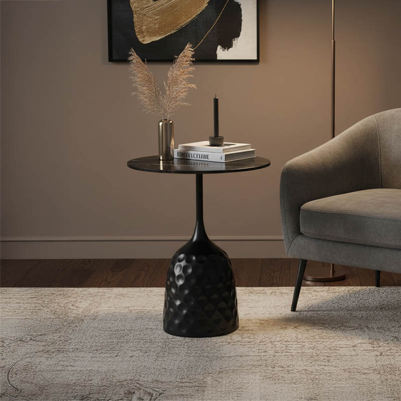product_pako_101-000099 Βοηθητικό τραπέζι Kousien Inart μαύρο sintered stone Φ50x60εκ - Image 1