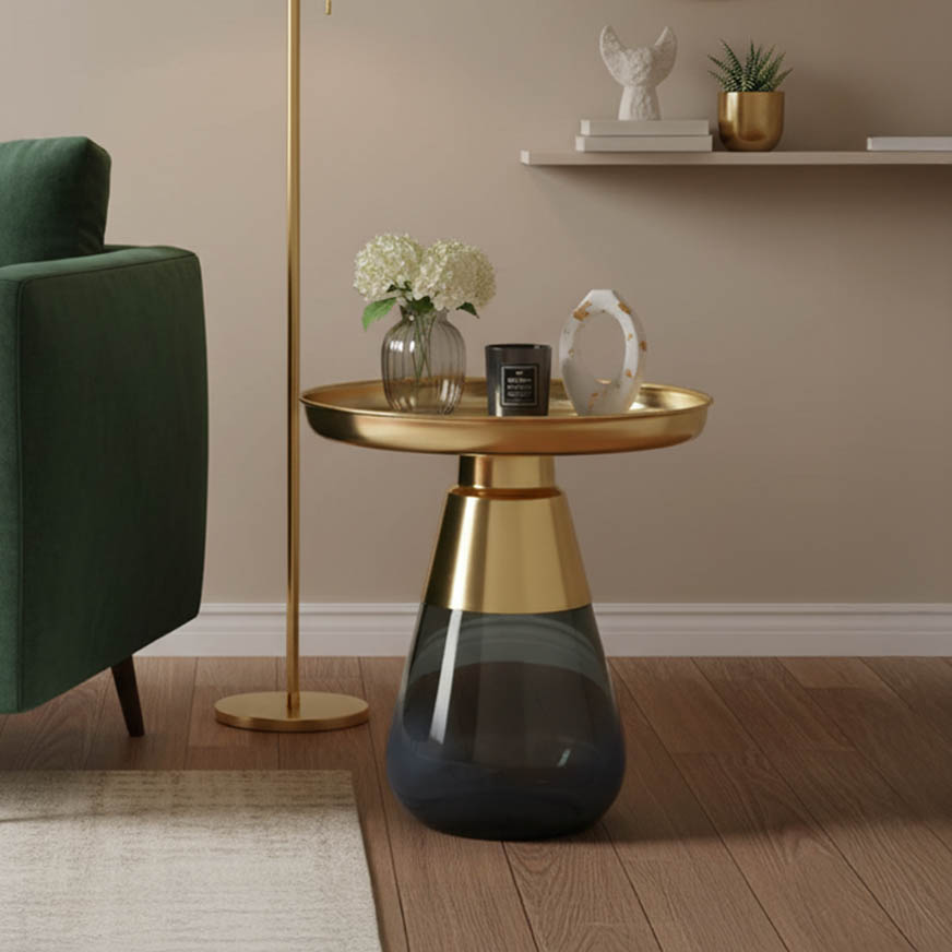 product_pako_101-000104 Βοηθητικό τραπέζι Kunlo Inart χρυσό χρώμιο-μαύρο γυαλί Φ50x53.5εκ - Image 1