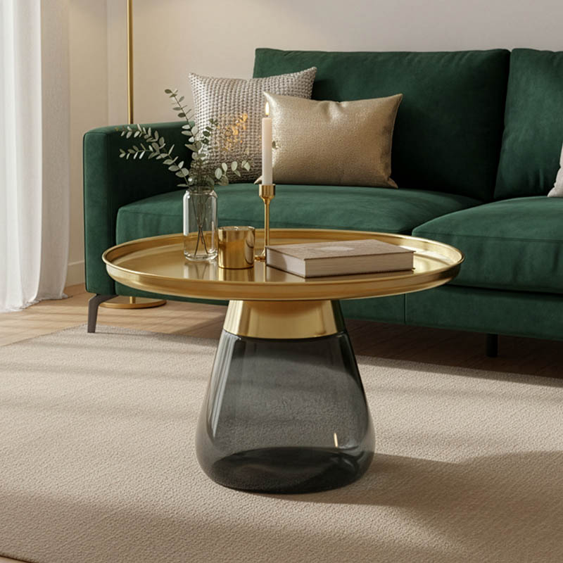 product_pako_101-000106 Βοηθητικό τραπέζι Kunlo Inart χρυσό χρώμιο-μαύρο γυαλί Φ60x42εκ - Image 1