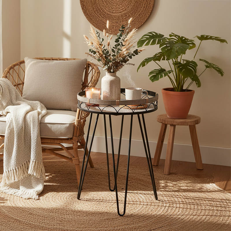 product_pako_115-003181 Τραπεζάκι σαλονιού Erzmo Inart φυσικό-μαύρο μέταλλο-ξύλο Φ40x56εκ - Image 1