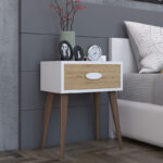 Κομοδίνο Laber με ένα συρτάρι καρυδί-λευκό-sonoma 45x30x57.5εκ - Image 2