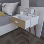 Κομοδίνο Laber με ένα συρτάρι καρυδί-λευκό-sonoma 45x30x57.5εκ - Image 4