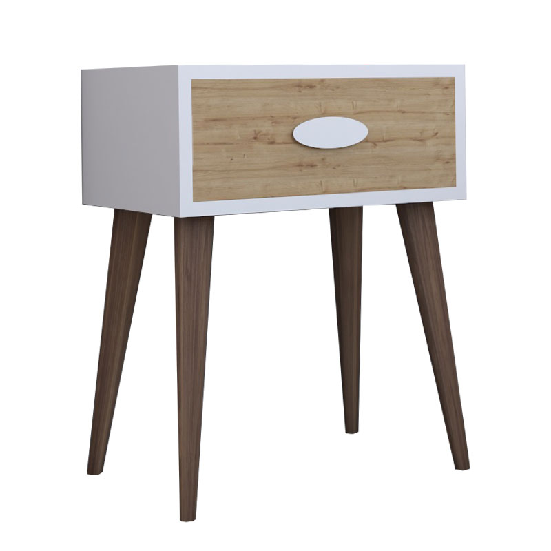 product_pako_120-000131 Κομοδίνο Laber με ένα συρτάρι καρυδί-λευκό-sonoma 45x30x57.5εκ - Image 1