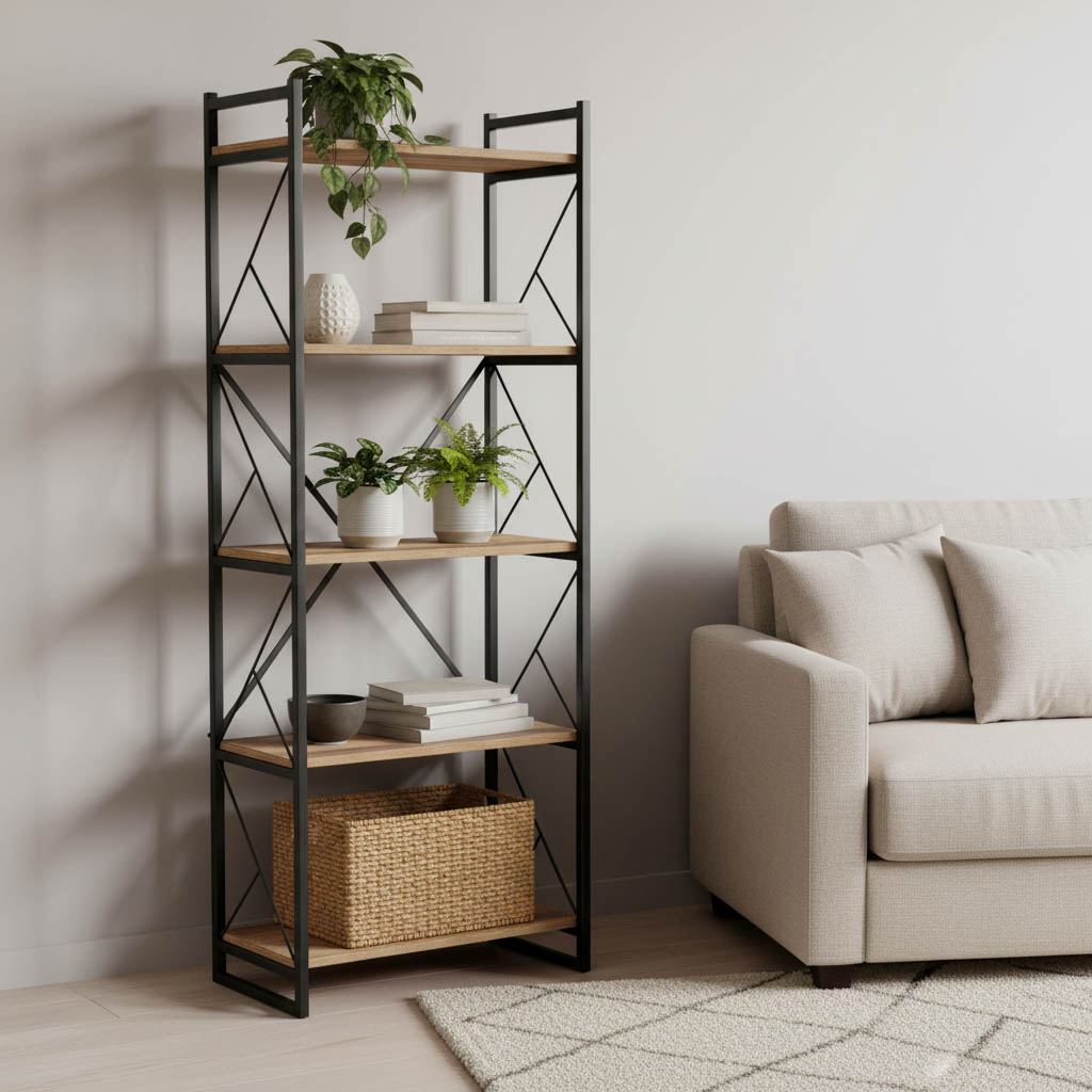 product_pako_120-000330 Βιβλιοθήκη Baker καρυδί-μαύρο 66x34x180εκ - Image 1