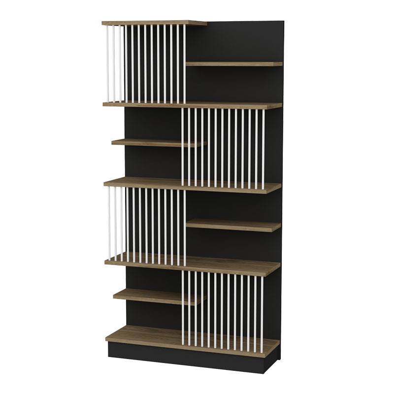 product_pako_120-000365 Βιβλιοθήκη Gassim μαύρο-καρυδί-λευκό 80x24.6x160εκ - Image 1