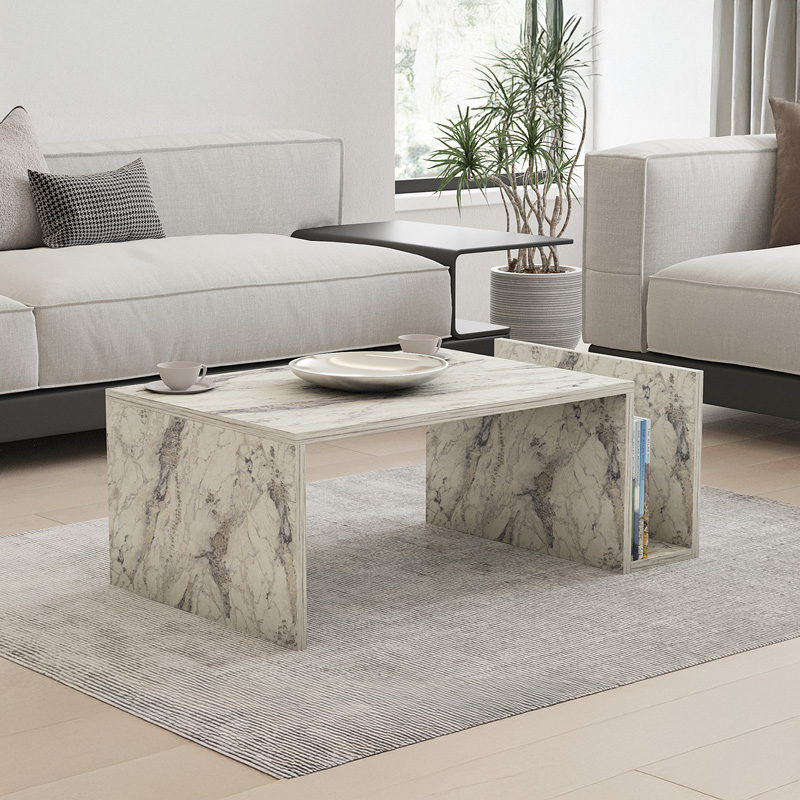 product_pako_120-000508 Τραπέζι σαλονιού Poko σε λευκή-γκρι όψη μαρμάρου 86.8x50x32,4εκ - Image 1