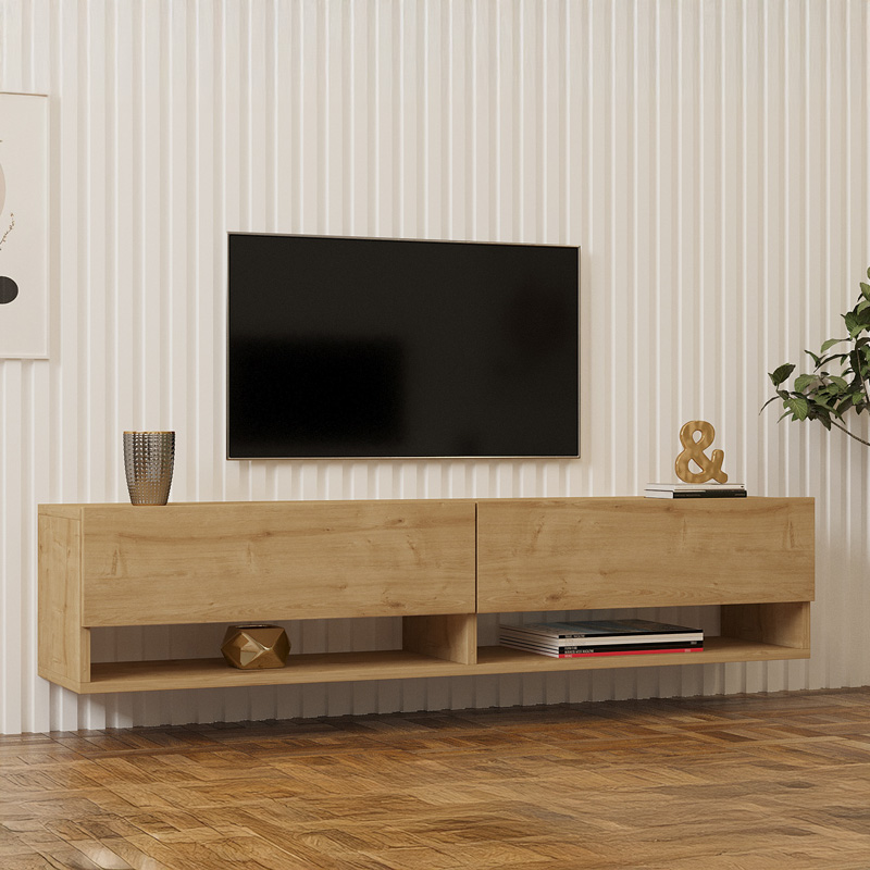 product_pako_120-000530 Έπιπλο τηλεόρασης επιτοίχιο Melosa σε oak απόχρωση 141x30x31εκ - Image 1