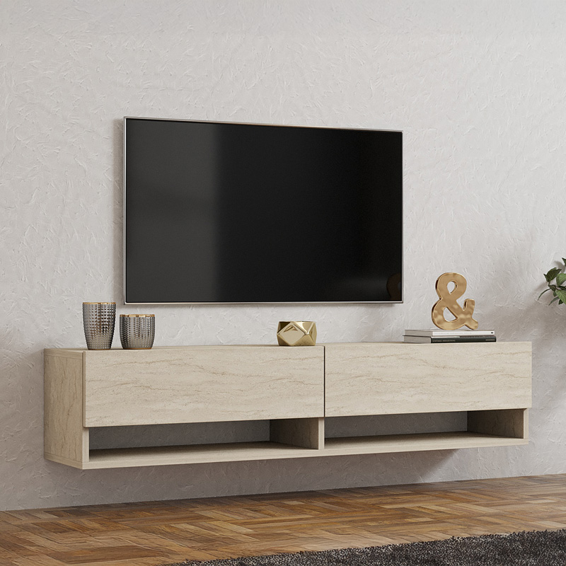 product_pako_120-000531 Έπιπλο τηλεόρασης επιτοίχιο Melosa σε όψη τραβερτίνας 141x30x31εκ - Image 1