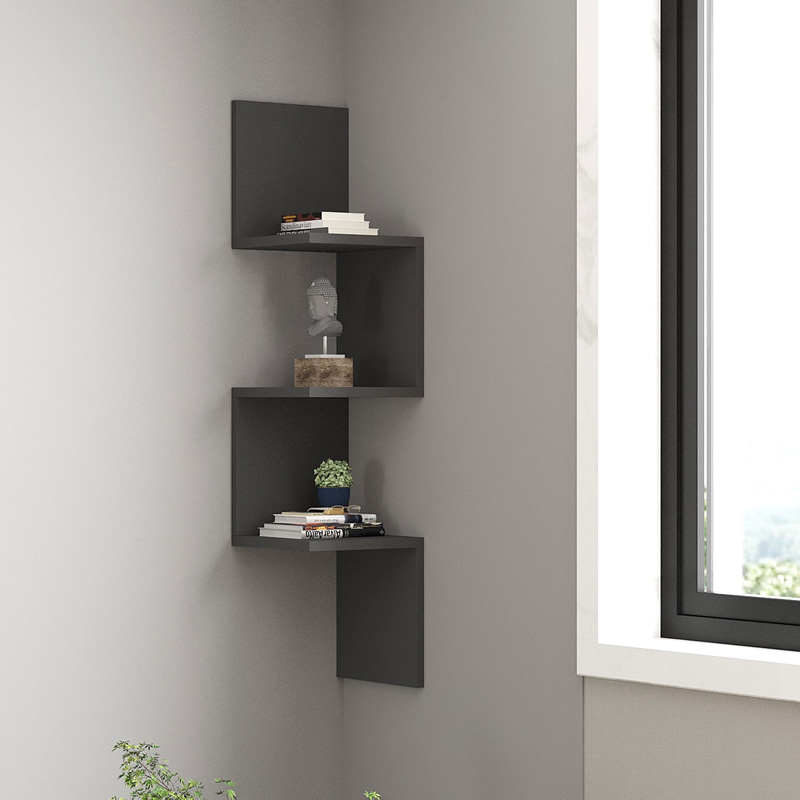 product_pako_120-000560 Ραφιέρα γωνιακή τοίχου Insta σε ανθρακί απόχρωση 25x25x105,5εκ - Image 1