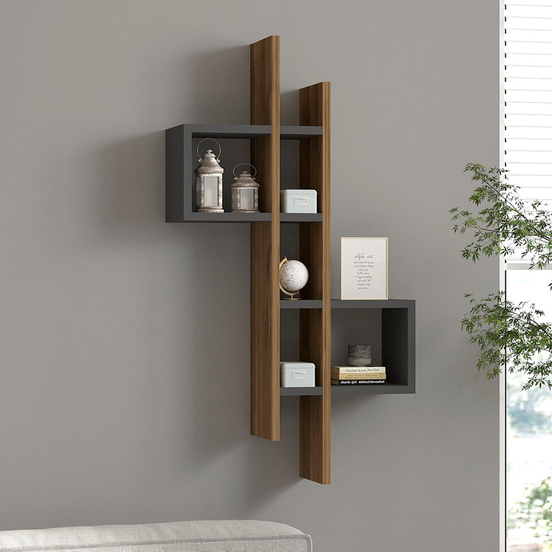 product_pako_120-000565 Ραφιέρα τοίχου Garel σε καρυδί-ανθρακί απόχρωση 53,8x19,6x108εκ - Image 1