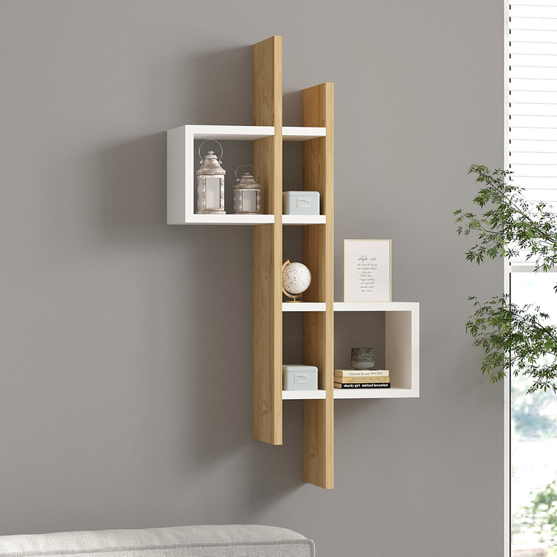 product_pako_120-000566 Ραφιέρα τοίχου Garel σε oak-λευκή απόχρωση 53,8x19,6x108εκ - Image 1