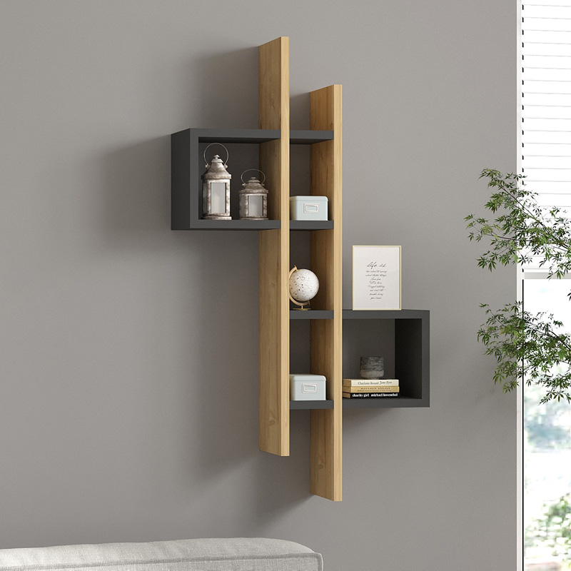 product_pako_120-000567 Ραφιέρα τοίχου Garel σε oak-ανθρακί απόχρωση 53,8x19,6x108εκ - Image 1
