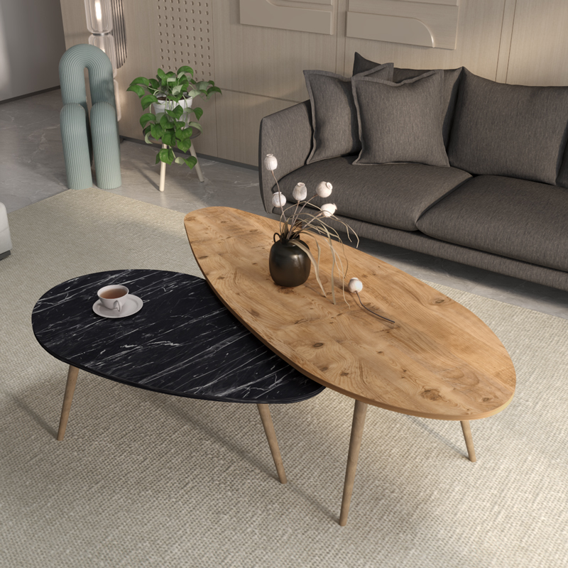 product_pako_120-000623 Τραπέζια σαλονιού Monty 2 τεμ σε φυσικη-μαύρου μαρμάρου απόχρωση - Image 1