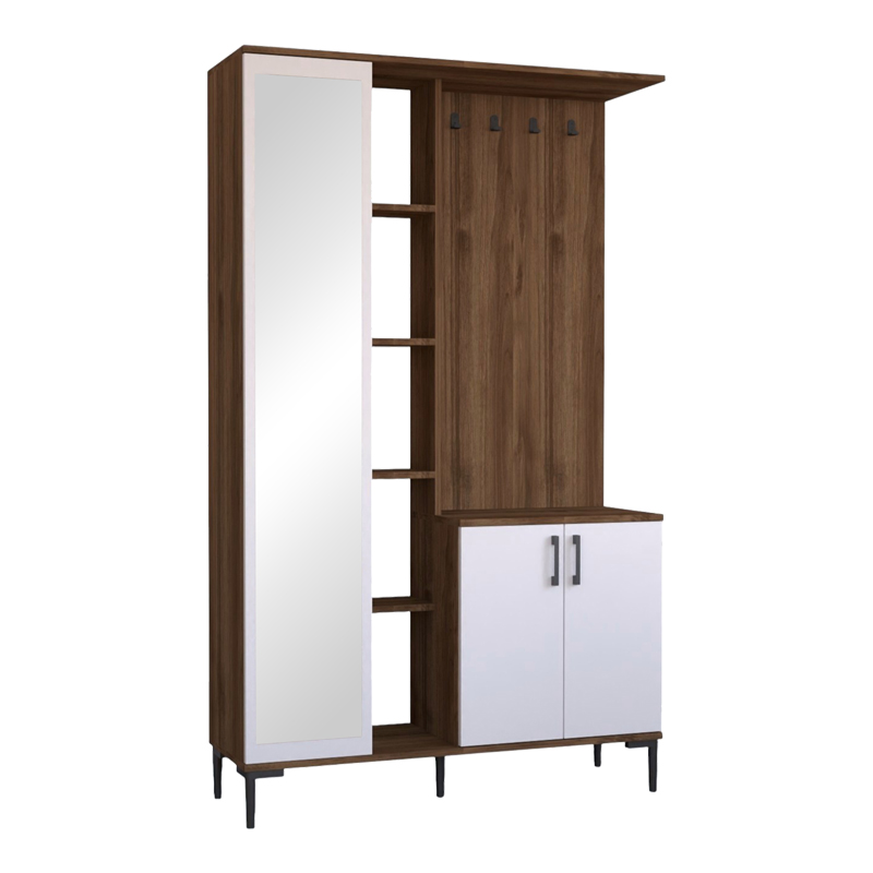 product_pako_120-000626 Έπιπλο εισόδου Melena με καθρέπτη-κρεμάστρα λευκό-καρυδί 120x37.5x199εκ - Image 1
