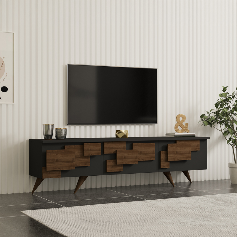 product_pako_120-000668 Έπιπλο τηλεόρασης Trida καρυδί με ανθρακί 160x35x45εκ - Image 1
