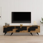 Έπιπλο τηλεόρασης Trida oak με μαύρο 160x35x45εκ - Image 4