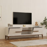 Έπιπλο τηλεόρασης Eslem λευκό με καρυδί 160x34,6x48,1εκ - Image 2