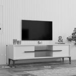Έπιπλο τηλεόρασης Eslem λευκό με καρυδί 160x34,6x48,1εκ - Image 3