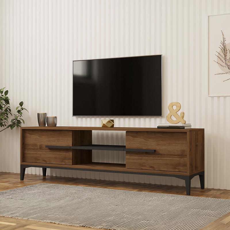 product_pako_120-000675 Έπιπλο τηλεόρασης Eslem καρυδί με ανθρακί 160x34,6x48,1εκ - Image 1