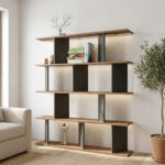 Βιβλιοθήκη Ratu ανθρακί με oak 120x24,6x141εκ