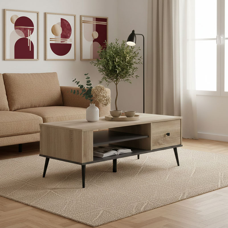 product_pako_123-000261 Τραπέζι σαλονιού Zezan σε sonoma-ανθρακί απόχρωση 120x51x44.5εκ - Image 1